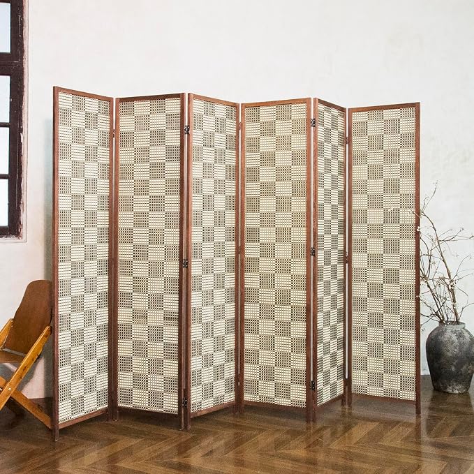6 Panel Bamboo Room Divider, 5.6 ft Tall Double-Sided Folding Privacy Screen - Image 4