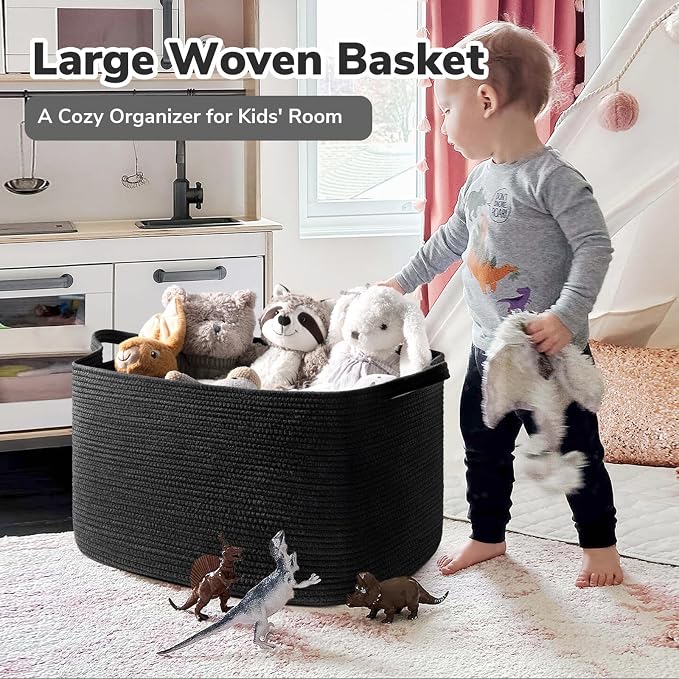 Goodpick 85L Large Woven Rope Blanket Basket, Pillows & Toys, Living Room & - Image 2