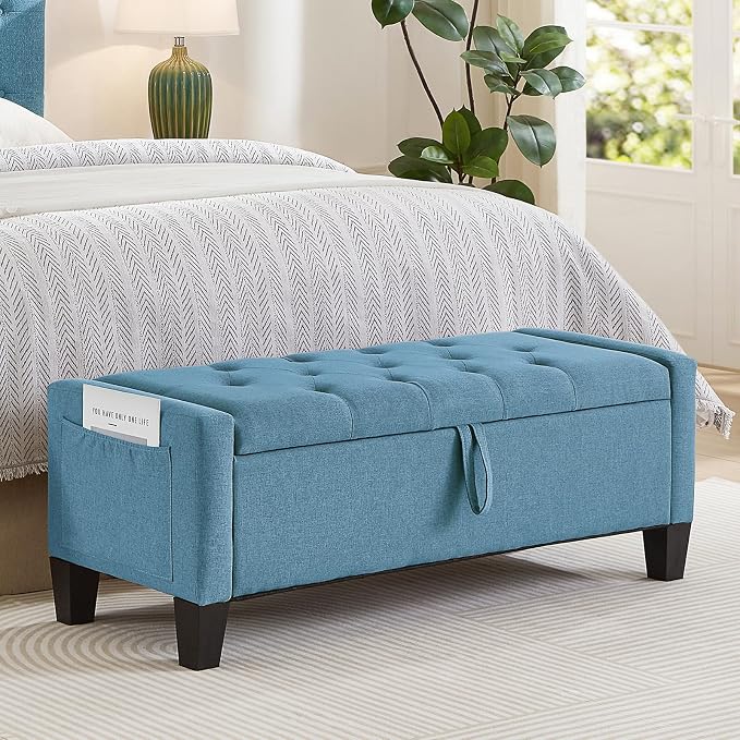 Modern Storage Ottoman Bench, Linen Upholstered End of Bed Bench by YourBeautifulSpace