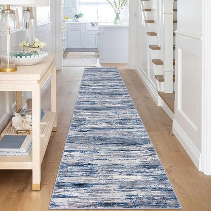 2.6x16 Modern Abstract Runner Rug for Hallways, Navy Blue Gray Neutral Multi Super Soft Hallway Decor Kitchen Rugs with Non-Slip, Non-Shedding Washable Rug for Entryway Bedroom Indoor