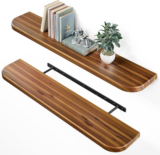 BATODA Floating Shelves for Wall, Round Edge, Walnut Color | Solid Acacia Wood by BATODA