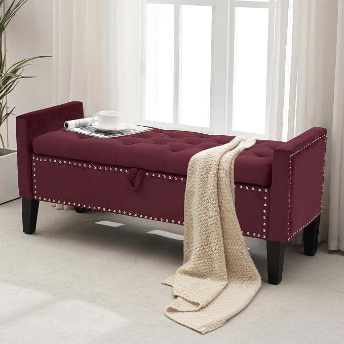 Velvet Ottoman with Storage, Modern Storage Bench - Image 3