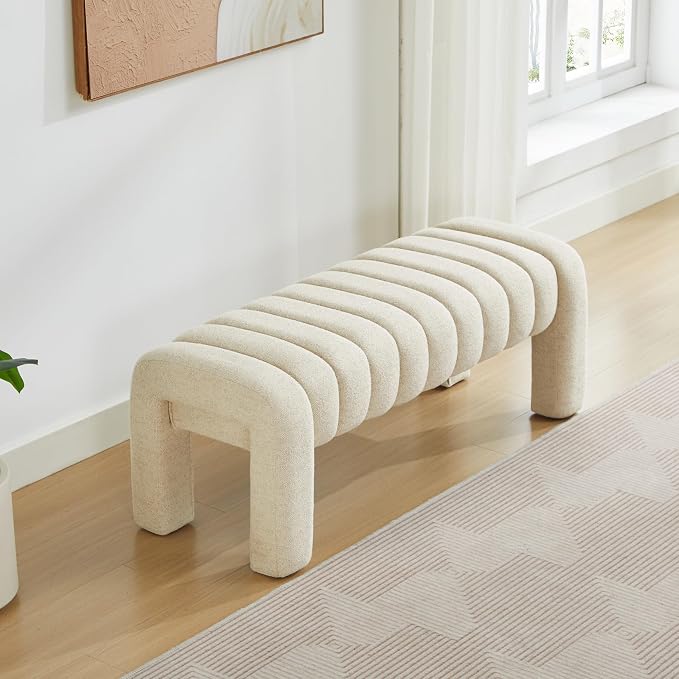 43.3" Bedroom Bench, Upholstered Entryway Bench, Modern End of Bed Ottoman - Image 10