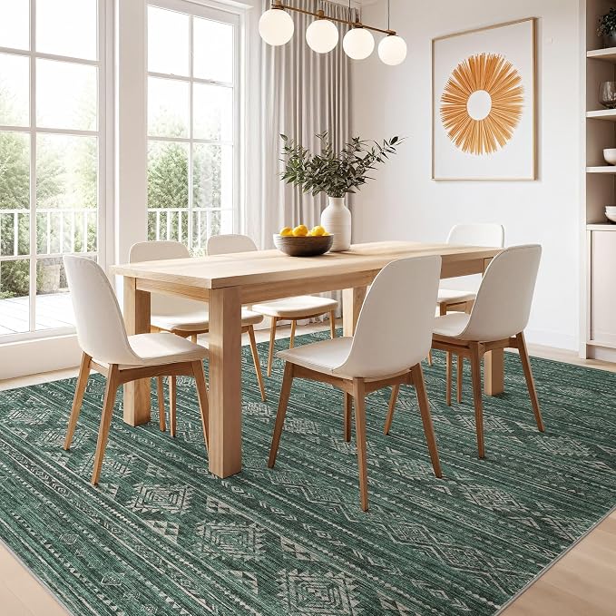 Nakagishi Boho 5x7 Area Rug Living Room Rugs Machine Washable Green | Soft - Image 6