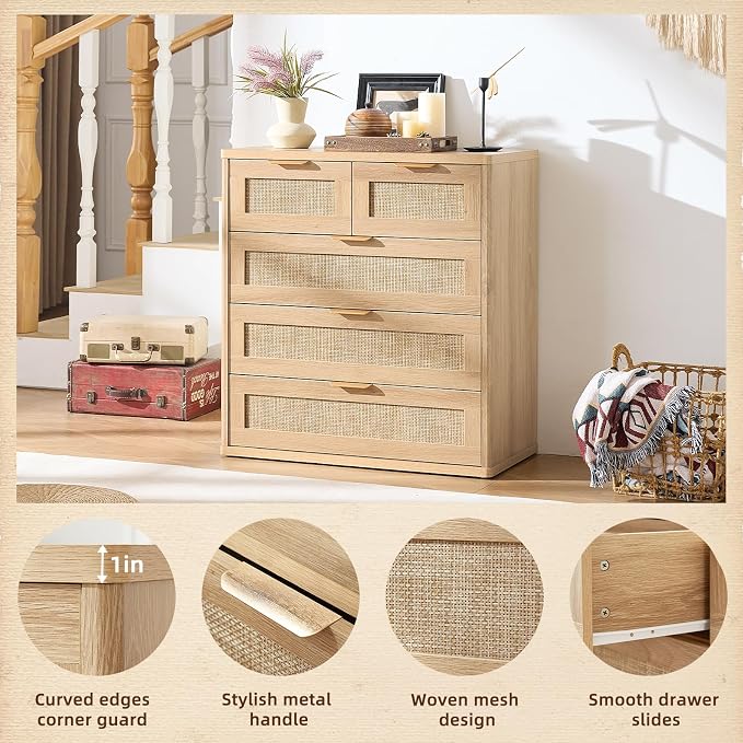 LEYAOYAO Rattan Dresser Set 2 for Bedroom, 33.5" Small Chest of Drawers | Gold - Image 9