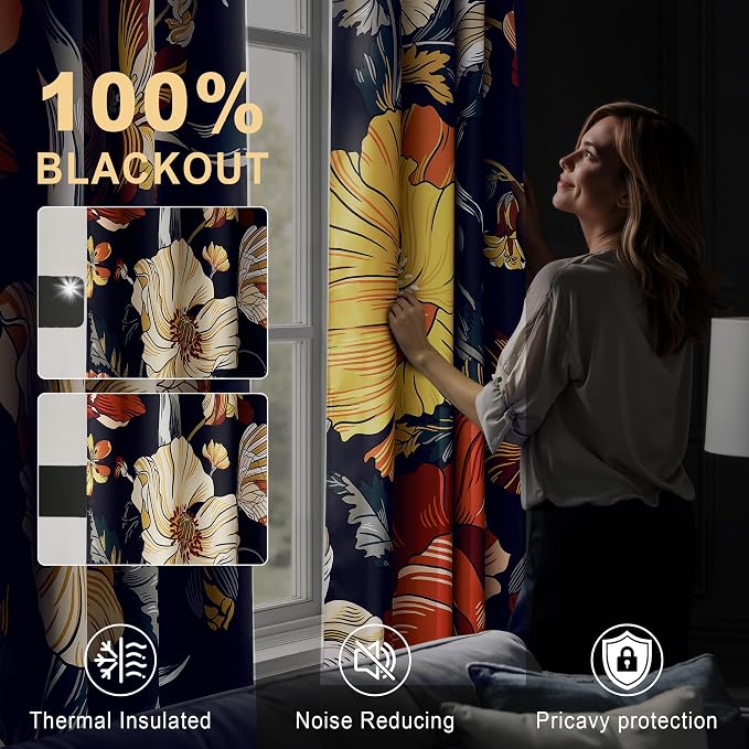NICETOWN Dark Boho Floral Curtains 100% Blackout - Image 6
