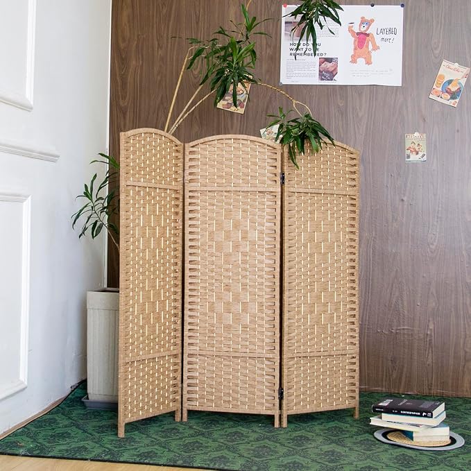 3-Panel Short Room Divider, 3.9 ft Freestanding Partition Wall, Light Brown - Image 4