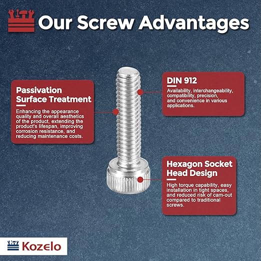 Kozelo 100pcs Socket Head Cap Screws - [M4-0.7 x 16mm] 304 Stainless Steel Allen Socket Drive for Electrical Motor 3D Printing Fan Engine Replacement Use, Silver