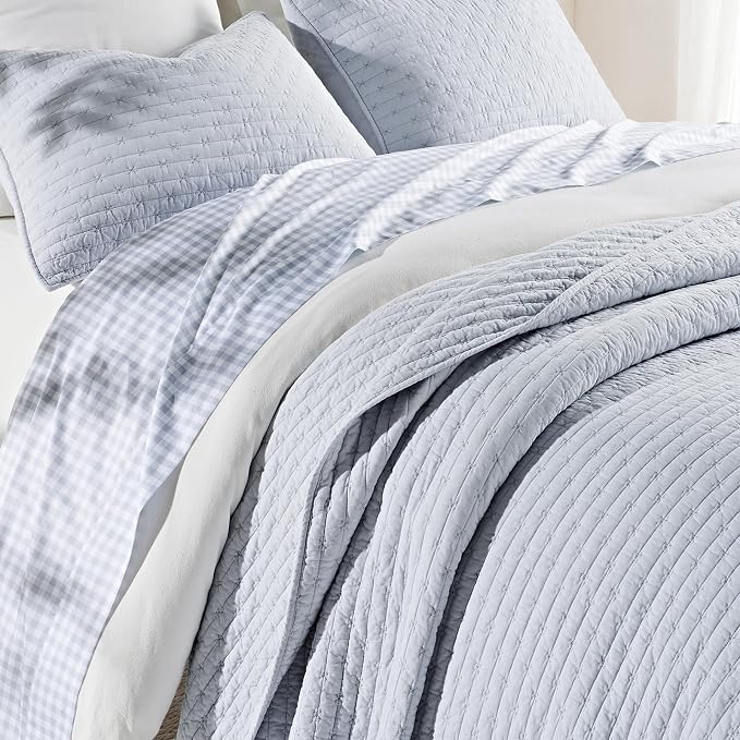 100% Cotton Cross Stitch 3-Piece Quilt Set, Powder Blue | 100% Cotton, Elegant - Image 5
