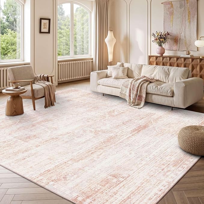 Latte&Fog Large Area Rugs 9x12 for Living Room Washable Cute Pink Rugs | Non by LatteFog