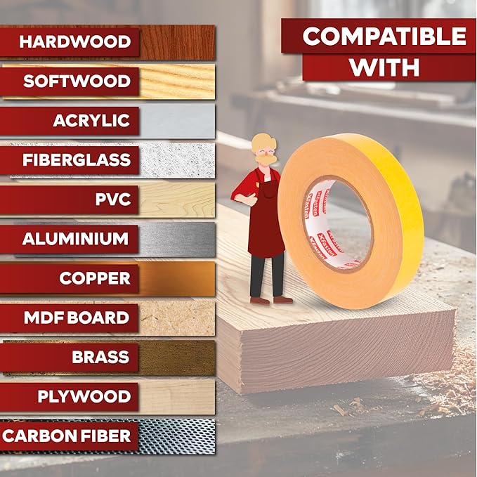 XFasten Double Sided Woodworking Tape 3 Inches x 90 Feet, Residue-Free and Removable Double Sided Wood Mounting Boards Tape for Wood Template, Metal, MDF Edge Banding, Routing, Anchoring