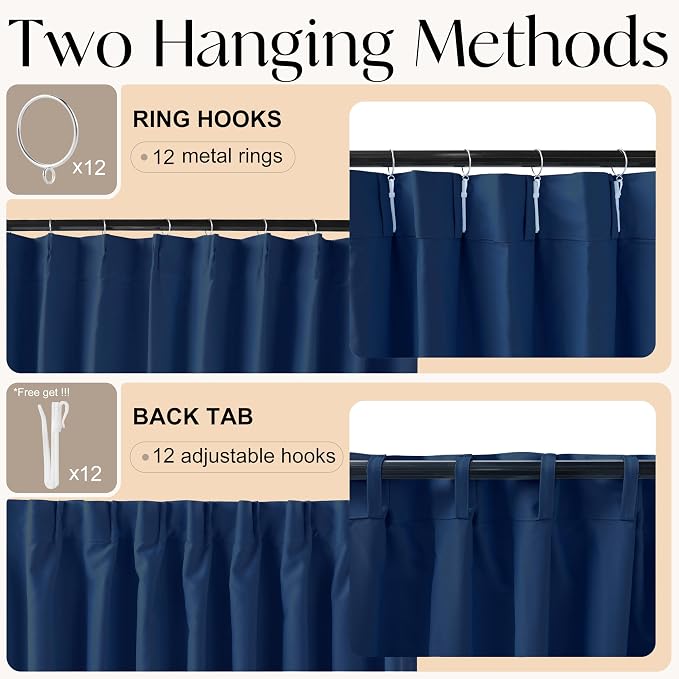 Etherealveil Navy Blue Pinch Pleated Blackout Curtains 2 Panels 40"x63" | Back - Image 6