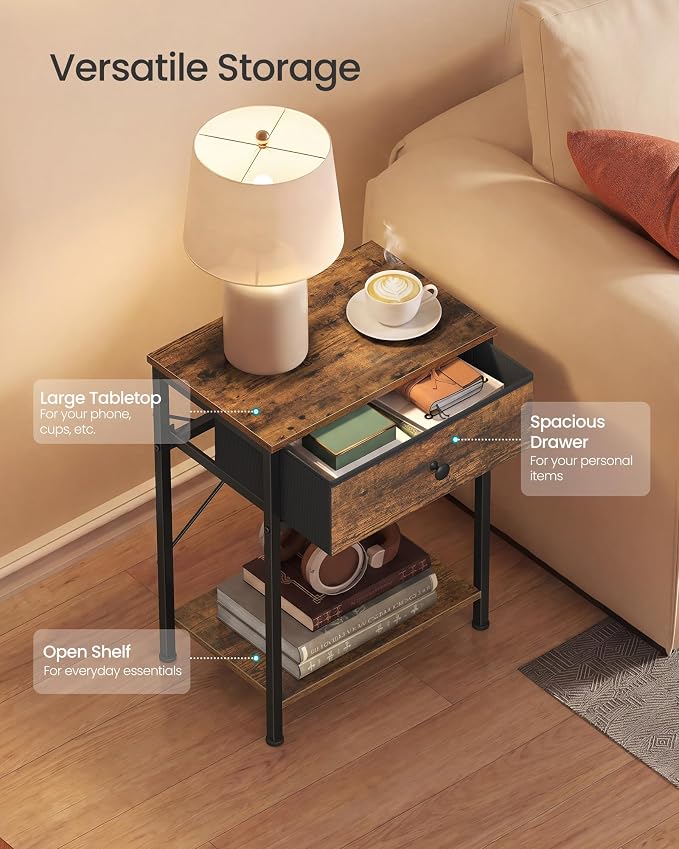 SONGMICS Bedside Table with Drawer, Nightstand with Lower Shelf | Side Table - Image 4