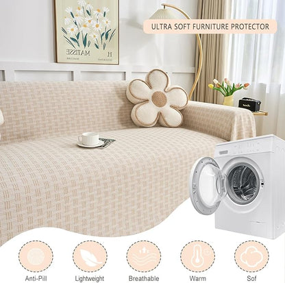 Coffee Couch Cover Blanket Cute Geometrical Jacquard Washable Sofa Cover for Extra Large Furniture for 3 Cushion Sofa L Shaped Sectional Couch Blanket 71"x 118"