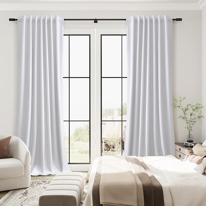 Beige White 100% Blackout Linen Curtains - Image 7