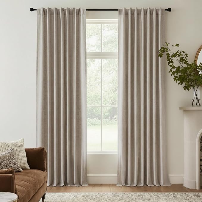 RYB HOME Beige 100% Blackout Linen Curtains 120 Inch Long by RYBHOME