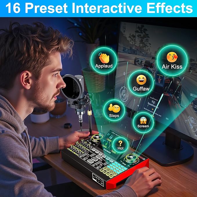 Podcast Microphone Bundle with Live Sound Board Audio Mixer, Podcast Equipment Bundle with 3.5mm Condenser Microphone(P15) for Pc/Phone Live Streaming Singing Gaming, Voice Changer, Denoise
