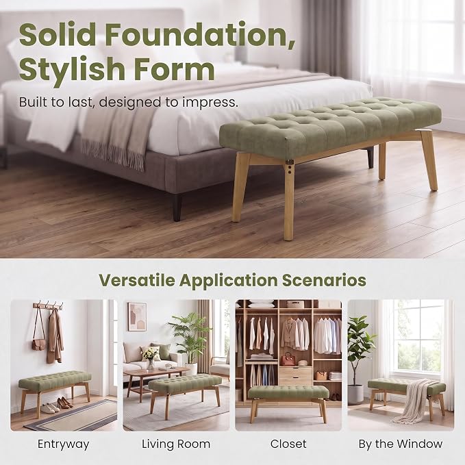 DUOMAY Green Upholstered End of Bed Bench - Image 5
