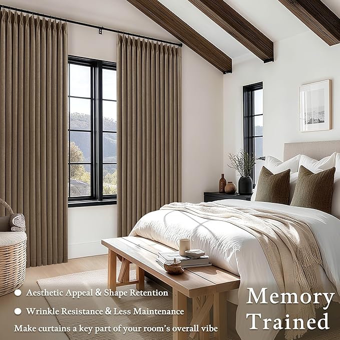 Light Brown Memory Trained Pinch Pleated 108 Inch Blackout Curtains | Double - Image 3