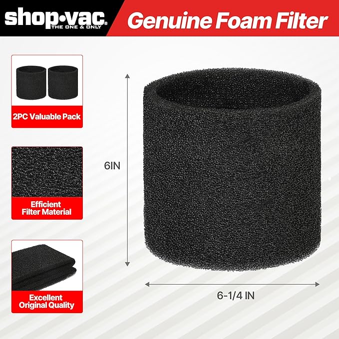 Shop-Vac 90304 Cartridge Filter and 90585 Foam Sleeve Filter, for Most Shop-Vac Wet/Dry Vacuum Cleaners 5 Gallon and Above, Brush Tool Included, Replace Parts # 9058500,9030400,9034400, 3 Pieces