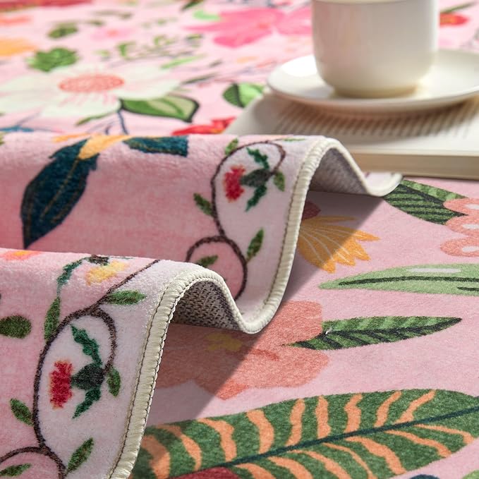 Latte&Fog 8x10 Area Rugs for Living Room Washable Large Floral Pink Rugs | Non - Image 4