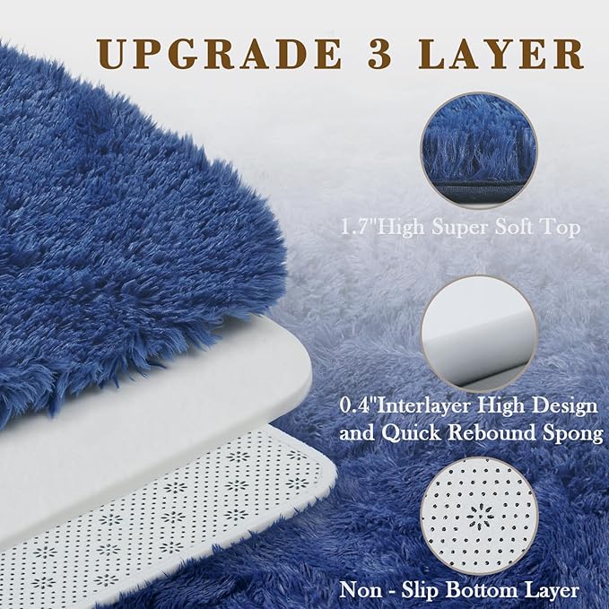 8x10 Area Rugs for Living Room, Royal Blue Large Shaggy Plush Furry Carpet | - Image 5