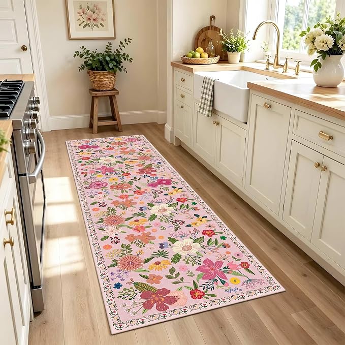 Latte&Fog Washable Hallway Runner Rug 2x6 Non Slip Pink Rugs by LatteFog