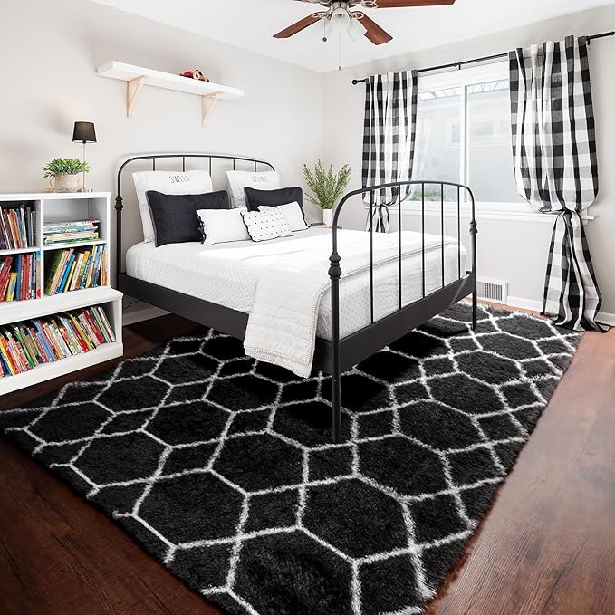 6x9 Area Rugs for Living Room Bedroom, Large Fluffy Black and White Throw Rug - Image 7