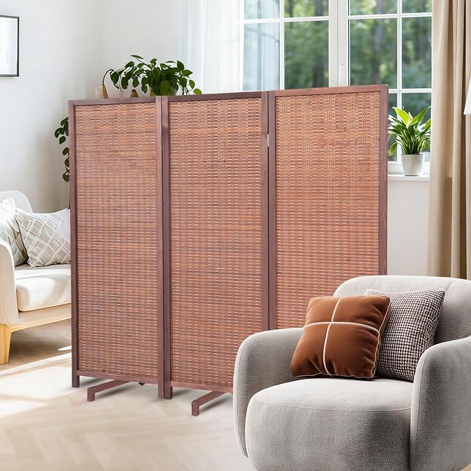 Bamboo Room Divider 3 Panel 47" H, 360°Rotating Feet Privacy Screen, Portable by JVVMNJLK