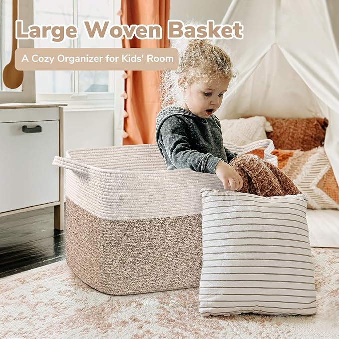 Goodpick 85L Large Woven Rope Blanket Basket, Toys & Clothes, Nursery & Bedroom - Image 2