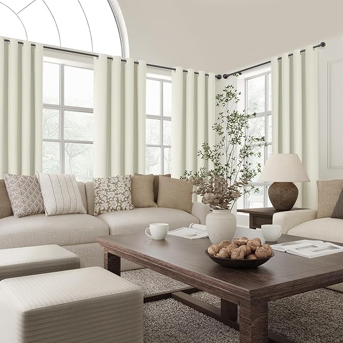 ChrisDowa 100% Blackout Iovry Solid Curtains 120 Inches Long 2 Panels for Bedroom Living Room,Farmhouse Room Darkening Thermal Insulated Soundproof Grommet Top Window Treatment Drapes,52x120