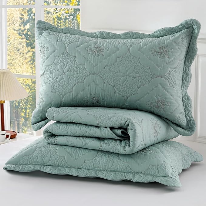 Cmfshape Oversized Floral Embroidery Quilt Set, 3 Pieces Super King Quilt - Image 8