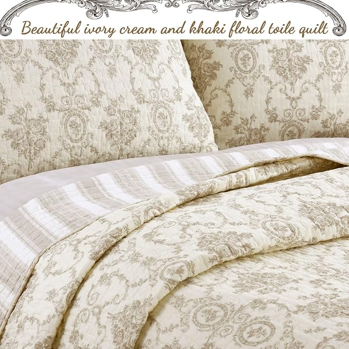 Cozy Line Home Fashions French Medallion 100% Cotton Bedding Quilt Set - Image 2