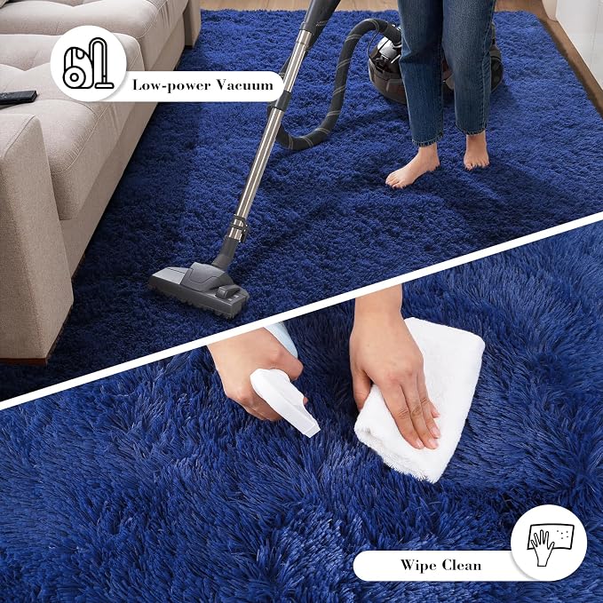 4x6 Blue Rug for Bedroom, Fluffy Shag Area Rugs Small Carpet Bedside Rug | - Image 5