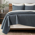 100% Cotton Cross Stitch 3-Piece Quilt Set, Midnight Blue | Cross Stitch Cotton by EVERGRACEHOME