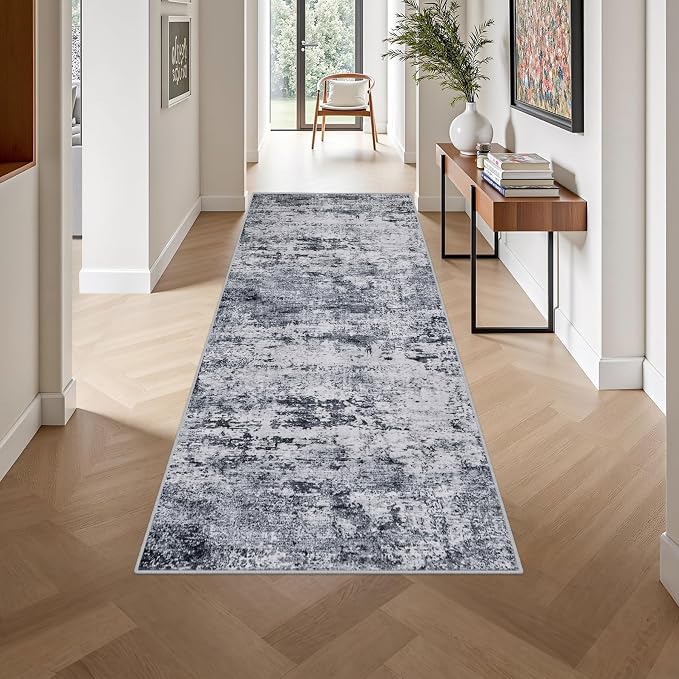 3x8 Washable Runner Rug：Modern Abstract Kitchen Soft Carpet Grey | - Image 4