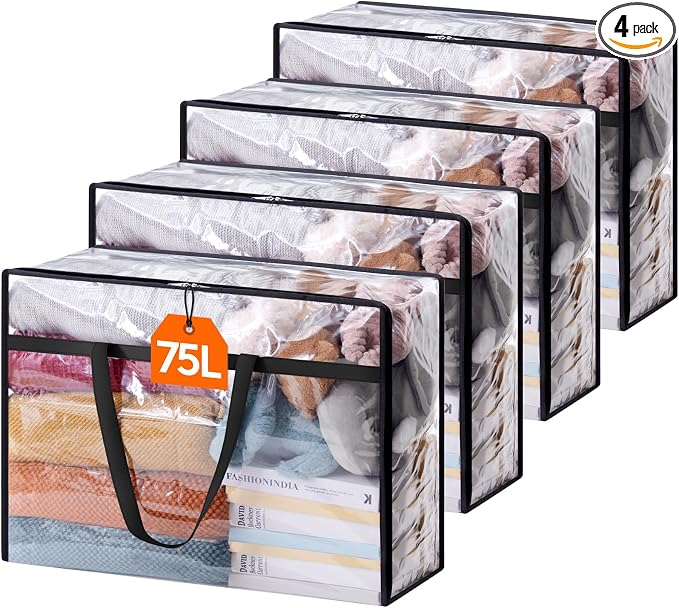 Lifewit 4 Pack Clear Clothes Storage Bags, 75L Plastic Blanket Storage Bag by Lifewit