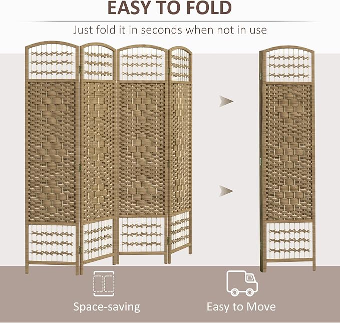 HOMCOM 4 Panel Room Divider, Folding Privacy Screen, Natural | Room Separator - Image 3