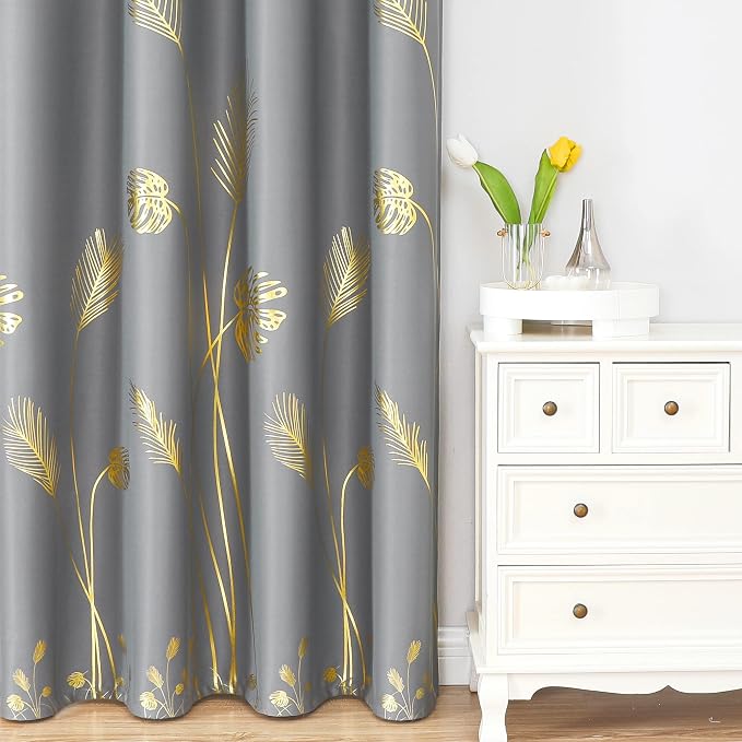 Gold Palm Leaf and Wheat Unique Design Pattern Blackout Curtains Energy Saving - Image 2