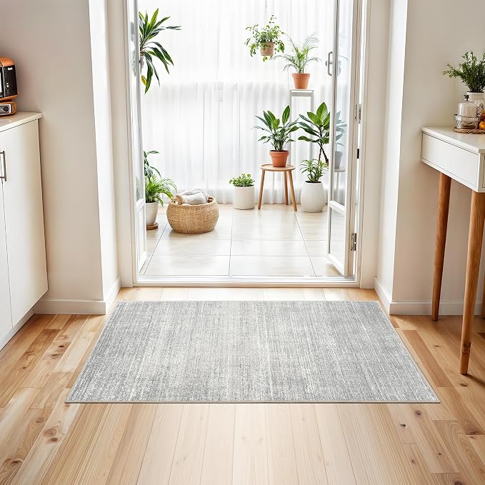 2x3 Rug Non Slip, Small Washable Entryway Rug Indoor Doormat Grey | Soft Low - Image 4