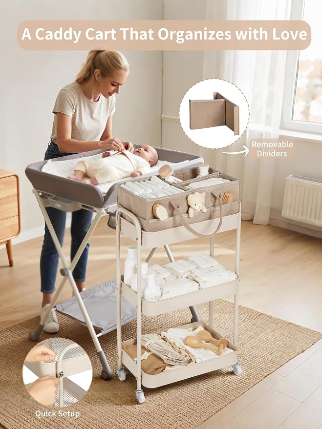 Baby Diaper Caddy, 3 Tier Rolling Cart - Image 5