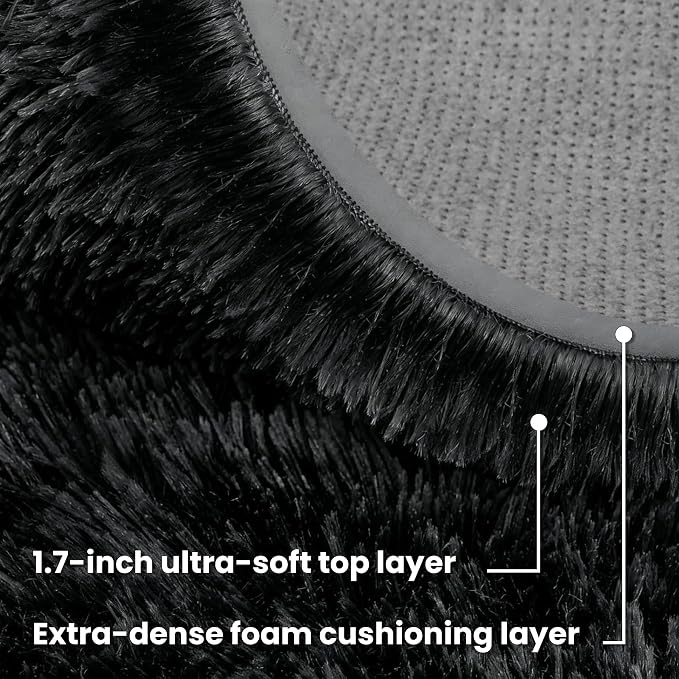 Black Round Fluffy Rug 5ft Plush Fuzzy Shaggy Carpet | Soft Rugs - Image 7
