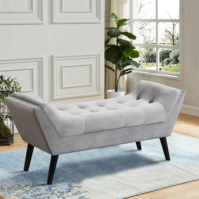 Tufted Bed Bench Fabric Ottoman Footstools by Andeworld