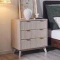 T4TREAM Fluted 3 Drawer Dresser, 32" Tall Modern Chest of Drawers, Curved Profile Design, Wood Drawer Organizer for Bedroom, Living Room, Hallway, Entryway, White Alder
