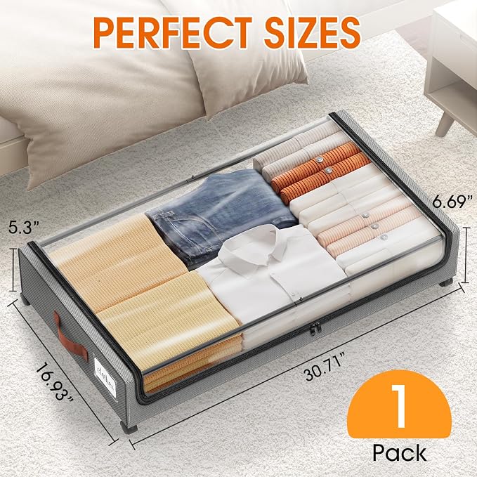 Under Bed Storage with Wheels 1Pack Storage Containers with Clear Window | - Image 2