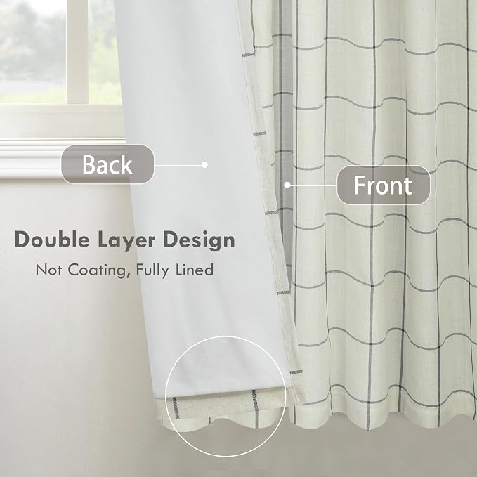 DriftAway 100% Blackout Plaid Linen Curtains 72 Inches Long 2 Panels Black | - Image 3