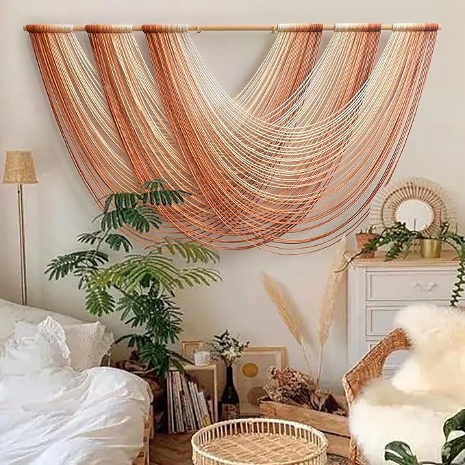 Macrame Wall Hanging Orange Boho Fiber Art Large Decor 57"W*31"L | Boho Wall - Image 3