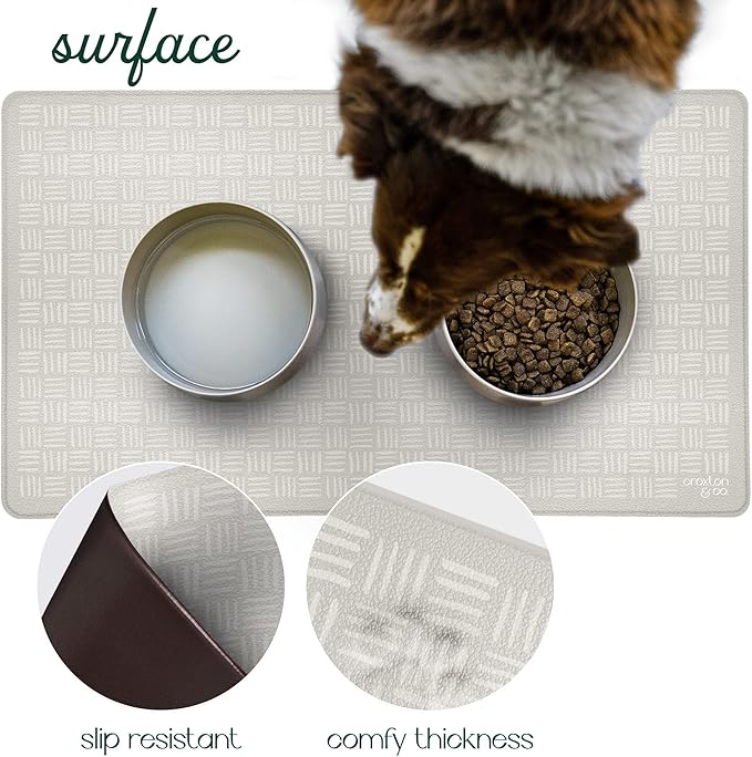 CROXTON & CO. Non-Slip Faux Leather Pet Feeding Mat for Dog Bowls | Large Bowl Mat for Food and Water | Durable, Easy-to-Clean Pet Food Mat for Floors | Size: 16.5"x18"