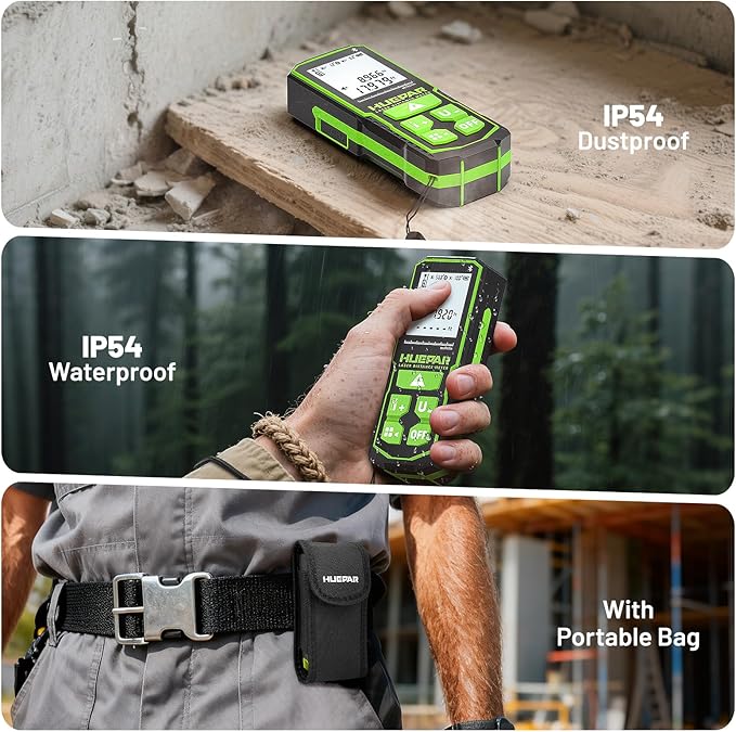 Laser Measuing Tool with Bluetooth APP, 200ft, ±1/16" High Accuracy, Huepar Rechargeable Green Beam Laser Distance Meter Multiple Measurement Modes, IP54 Durable for Home & Construction