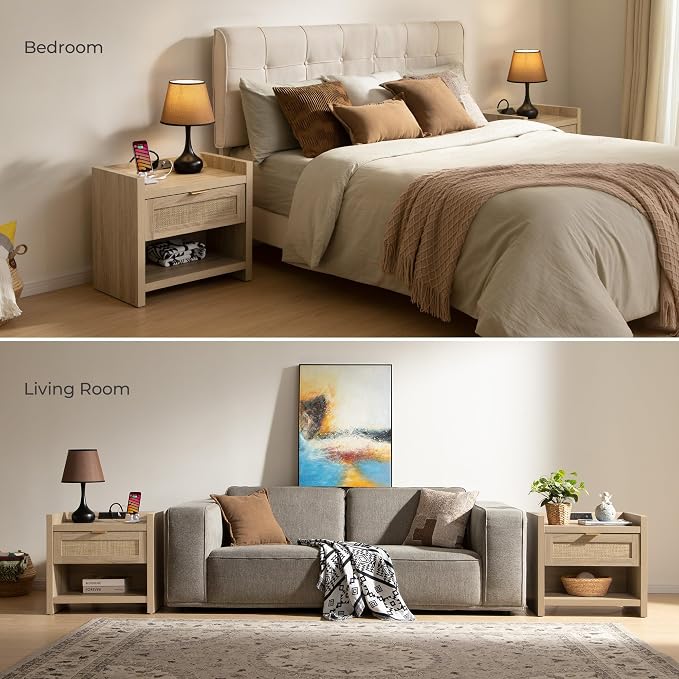 SICOTAS Rattan Nightstands Set of 2 : Bedside Table - Image 6